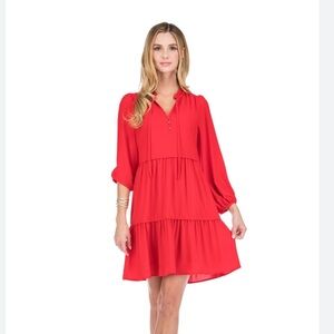 Joy Joy Red Tiered Sundress with Bishop Sleeves
